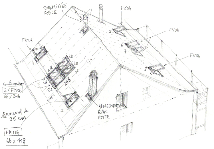 maison la rochette croquis ouvertures en toiture